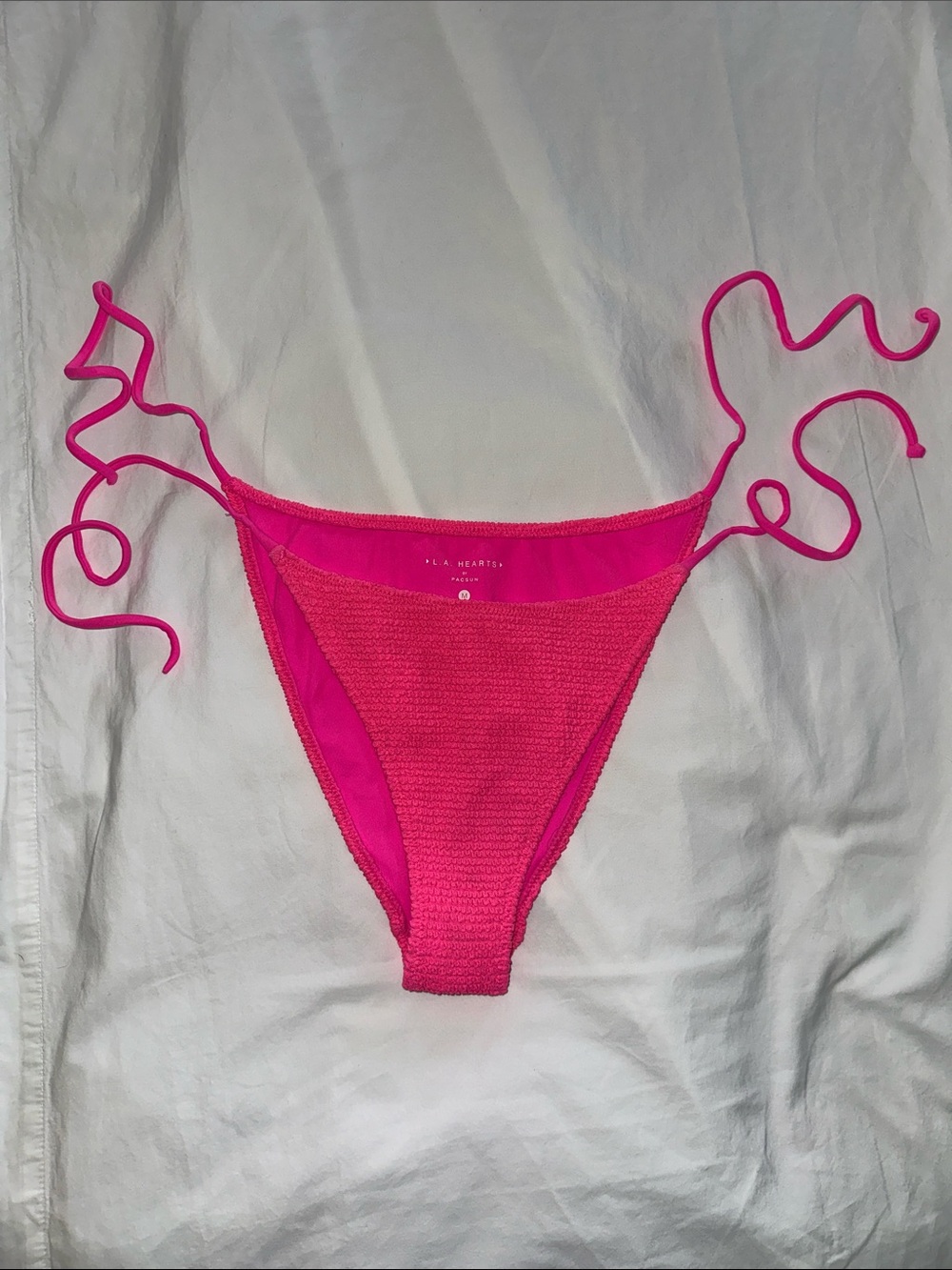 L.A Hearts by Pac Sun Hot Pink Textured Tie-Side Bikini Bottom